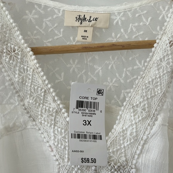 NWT  Style & Co
Lace-Yoke Handkerchief-Hem Top - Picture 4 of 11